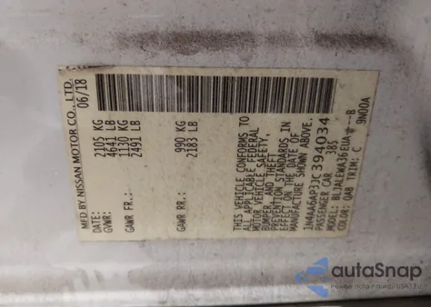 2018 Nissan Maxima 3.5 Sl z USA, uszkodzony, nr VIN 1N4AA6AP3JC394034